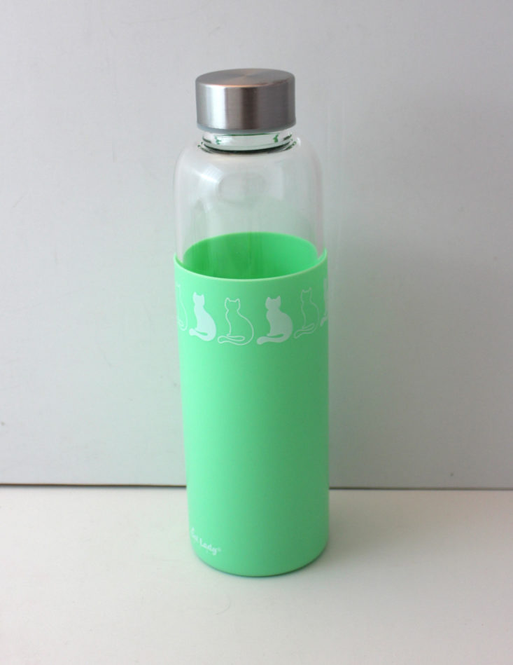 Cat Lady Box August 2019 - Glass Water Bottle with Cat Sleeve Opened Front