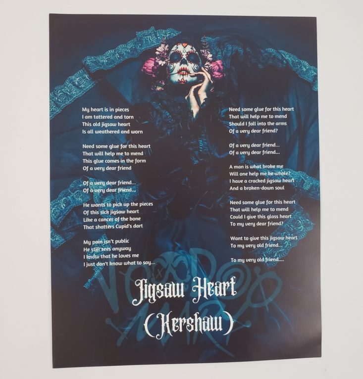 Deadbolt Mystery Society August 2019 - Lyrics to Jigsaw Heart Top