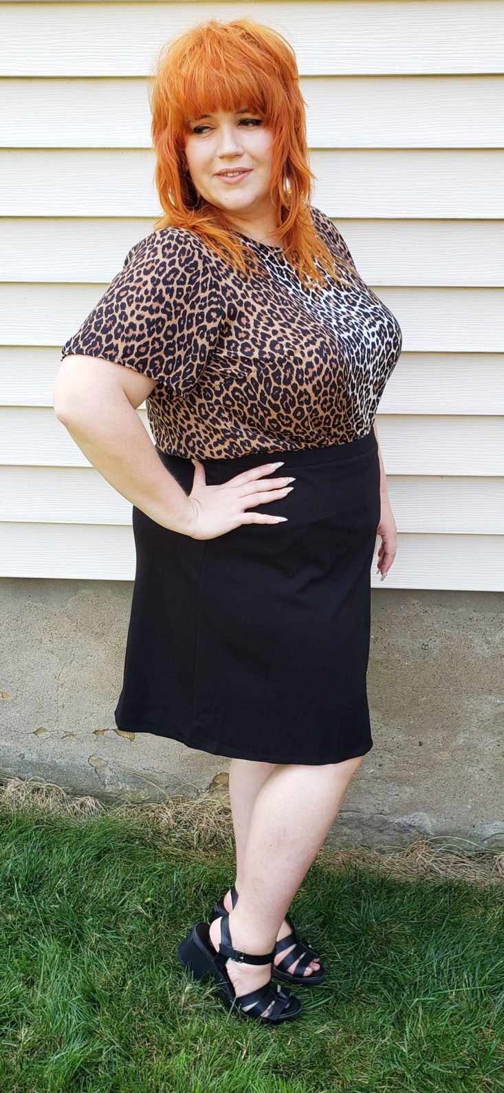 Dia & Co Subscription Box July 2019 - Model Wearing Aster A-Line Skirt Side View Front