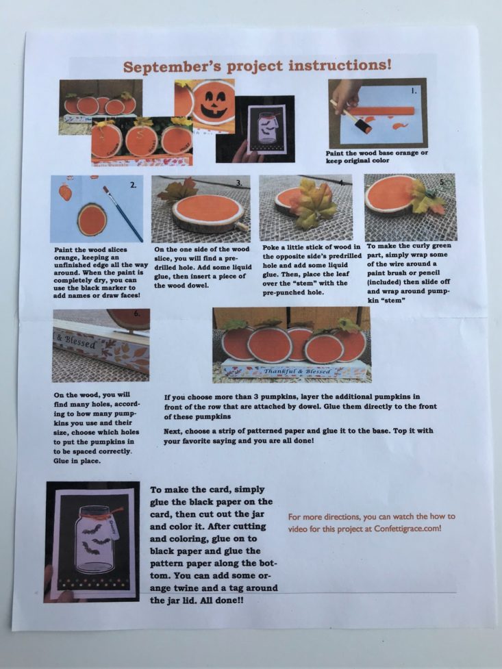 Confetti Grace Original DIY Box September 2019 - Instruction Sheet Top