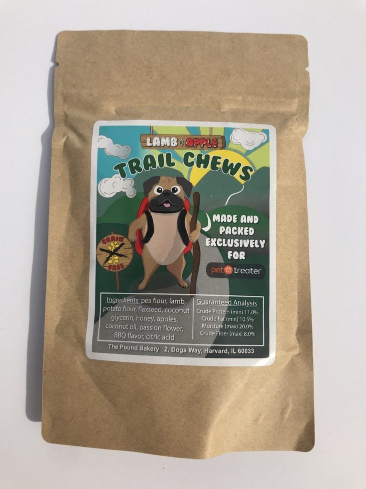 Pet Treater Dog September 2019 - The Pound Bakery Lamb and Apple Trail Chews Front