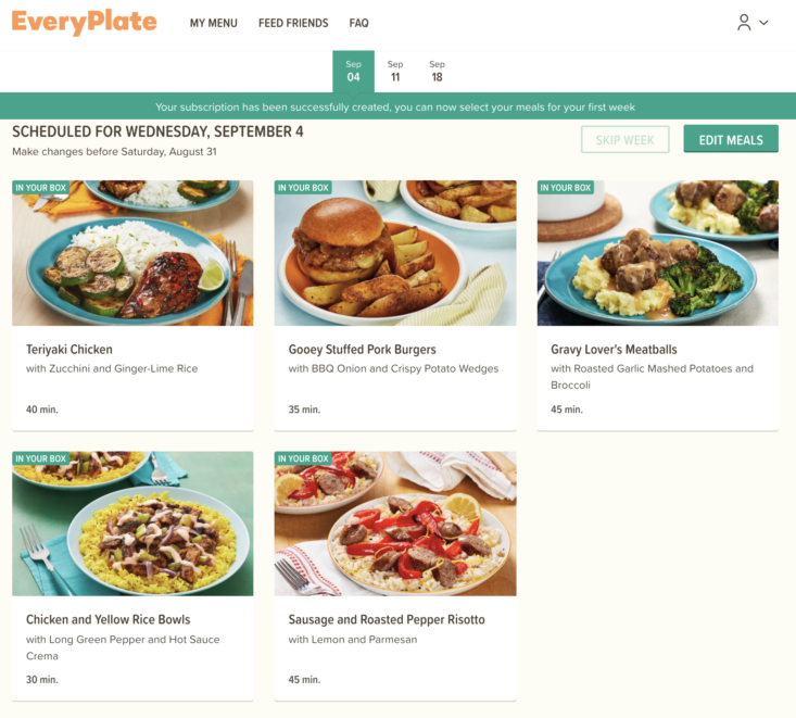 Suggested EveryPlate meals