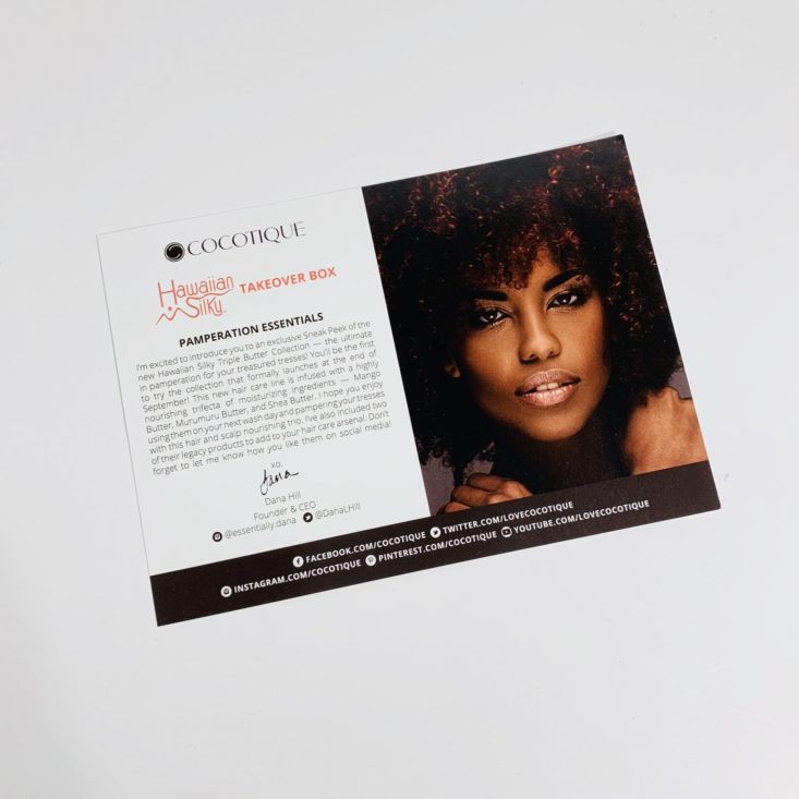 Cocotique Beauty Box September 2019 - Info Card Front