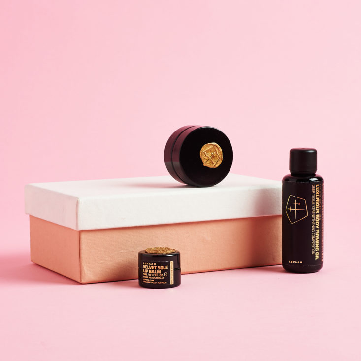 Boxwalla Beauty Box surrounded by three Lepaar products