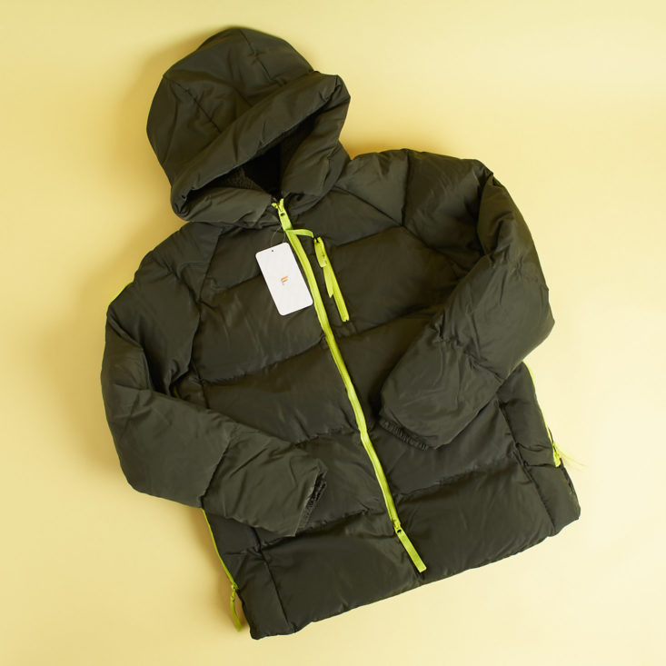 Fabletics Voyage Puffer Coat in Military Green/Citron